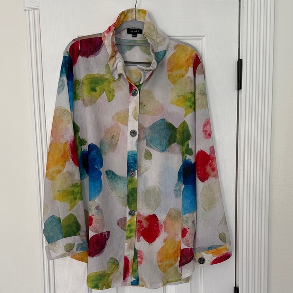 Damee Tops - Damee XXL Multicolor Blue Green Red Button-Down Shirt Wired Collar Like New
